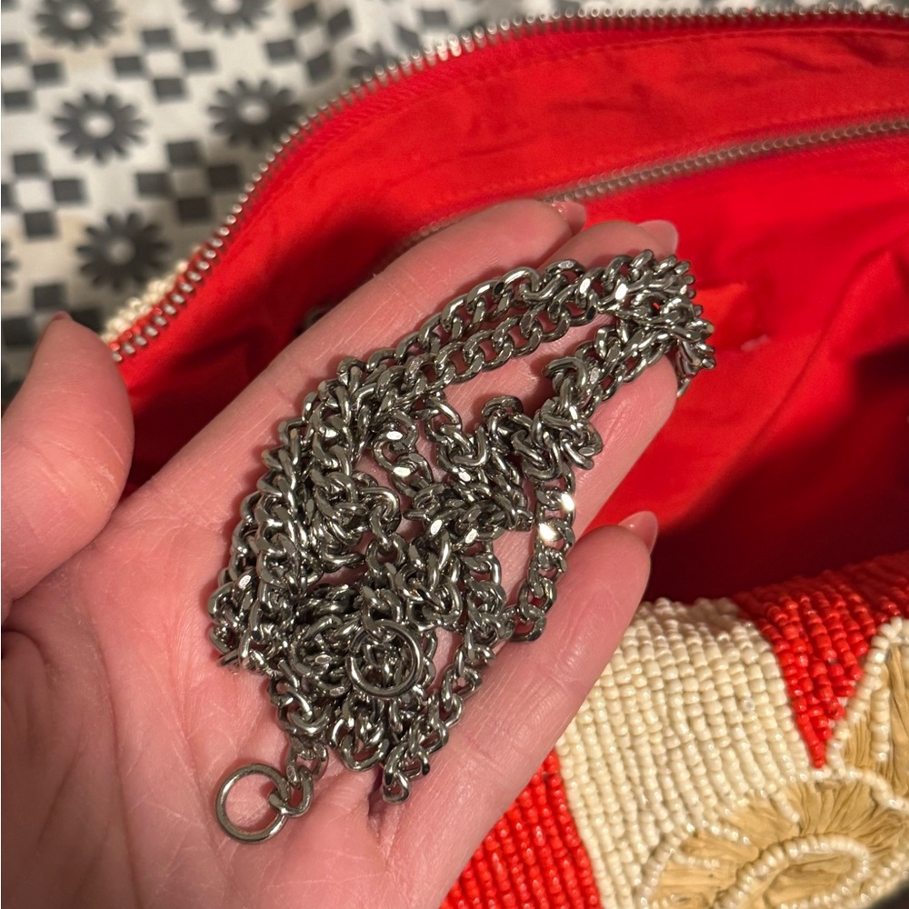 Zara Red and Cream Beaded Shoulder Bag - Picture 7 of 7